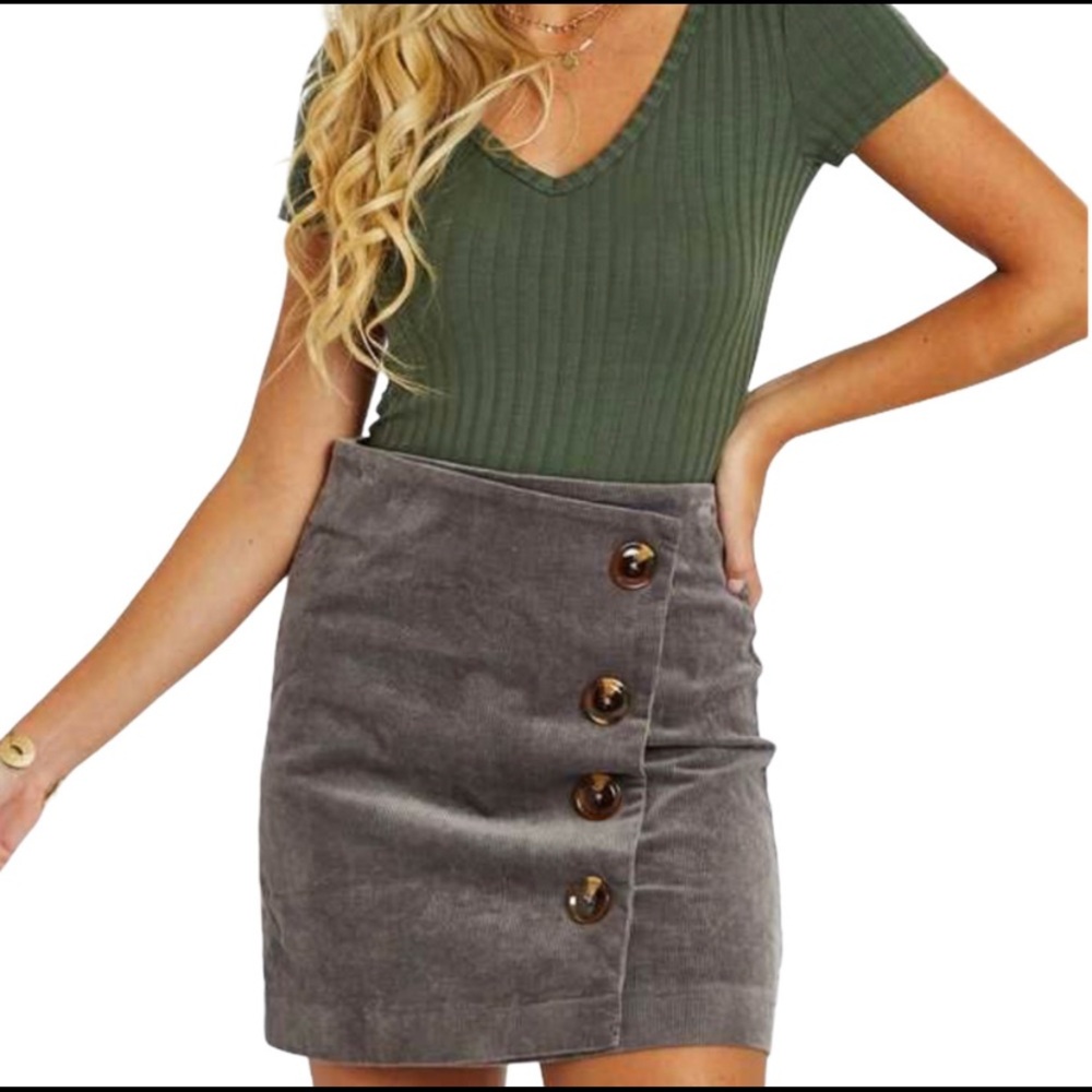 Altar’d State Charcoal Corduroy Button Wrap Skirt